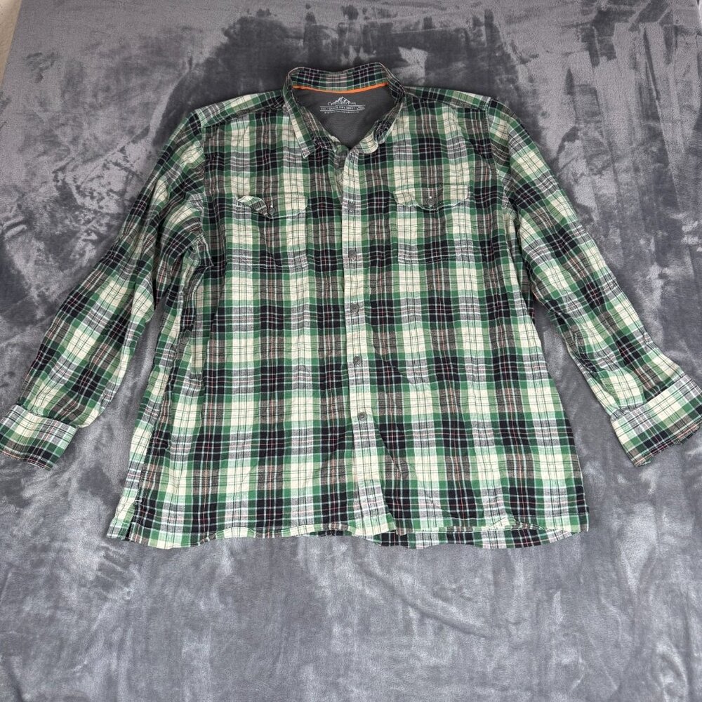 Croft Barrow Quick Dry Shirt Mens 2XL Green Plaid Long Sleeve Button Up Vented